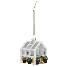 Load image into Gallery viewer, Glass greenhouse Christmas ornament with miniature potted plants and gold hanging string