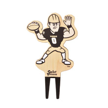 Load image into Gallery viewer, Purdue Pete mascot plant stake featuring cartoon football player in black uniform