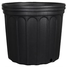 Load image into Gallery viewer, Black plastic nursery pot with drainage hole and ribbed sides