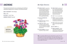Load image into Gallery viewer, Open gardening book showing anemone flower growing guide with colorful illustrations and planting instructions