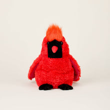 Load image into Gallery viewer, Red plush cardinal stuffed animal with orange crest and black face against white background