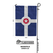 Load image into Gallery viewer, Indianapolis city flag garden banner with blue background, white cross, and red star circle