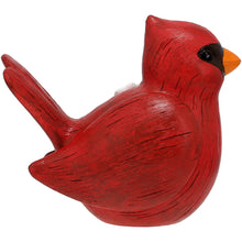 Load image into Gallery viewer, Red wooden cardinal bird decoration with orange beak and black eye marking