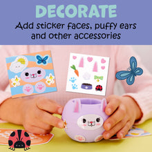 Load image into Gallery viewer, Purple cat-shaped planter with sticker sheets and decorative accessories for children's craft activity