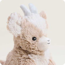 Load image into Gallery viewer, Plush brown and white goat stuffed animal with small horns and embroidered face