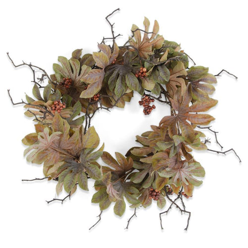 24 Inch Fall Multi Color Rice Paper Plant Wreath w/Berries