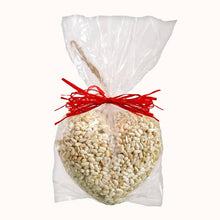 Load image into Gallery viewer, Heart-shaped wild bird seed mix in clear cellophane bag with red ribbon bow