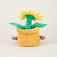 Load image into Gallery viewer, Plush stuffed toy featuring yellow sunflower in tan fabric pot with small brown arms