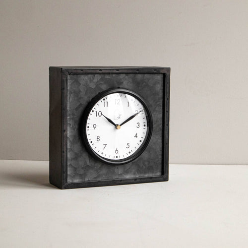 Logan Farmhouse Black Metal & Plexiglass Tabletop Clock
