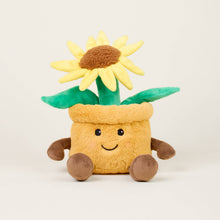 Load image into Gallery viewer, Adorable plush flower pot toy with yellow sunflower, green leaves, and cute smiling face