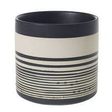Load image into Gallery viewer, Sinclair ceramic plant pot in navy blue and cream with graduated stripe pattern