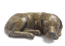 Load image into Gallery viewer, Bronze-colored sleeping dog statue in curled up resting position for garden decoration