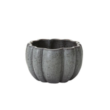 Load image into Gallery viewer, Dark grey speckled ceramic pumpkin-shaped decorative pot with scalloped rim