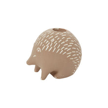 Load image into Gallery viewer, Ceramic hedgehog candleholder in matte tan with white painted quill details
