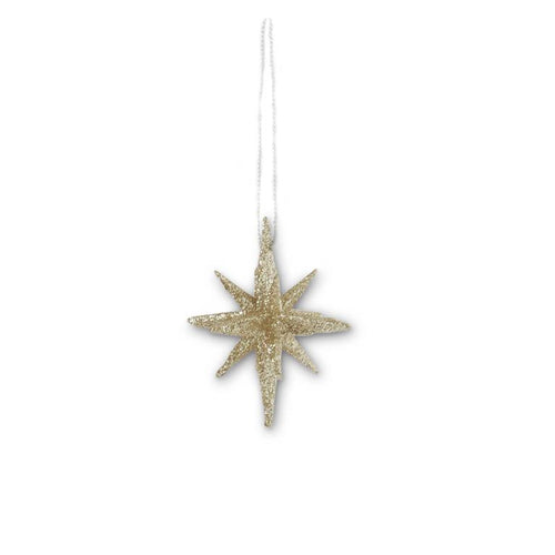 2.5 Inch 9 Point Champagne Glitter Star Ornament