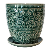 Load image into Gallery viewer, Calliope Floral Planter with Attached Saucer