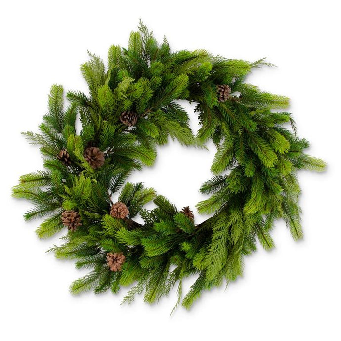 31 Inch Real Touch Fir & Cypress Pine Wreath w/Pinec