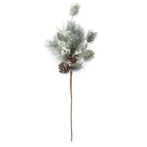 32 Inch Glittered Flocked Pine Stem w/Lambs Ear