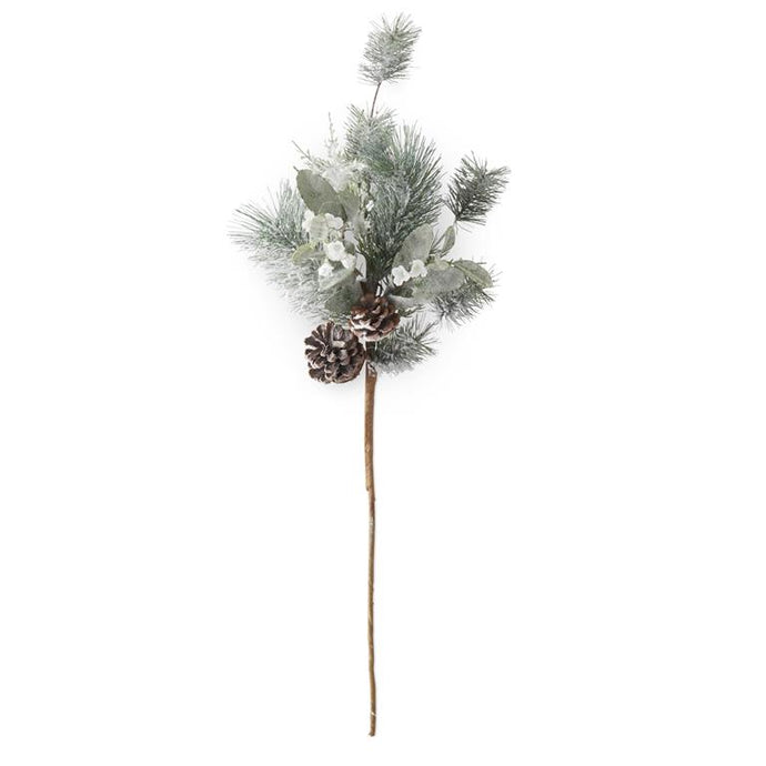 32 Inch Glittered Flocked Pine Stem w/Lambs Ear