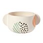 Load image into Gallery viewer, Cream ceramic bowl with abstract spotted pattern in black and terracotta accents