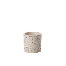 Load image into Gallery viewer, Cylindrical terrazzo planter pot with multicolored speckled pattern on white background