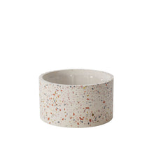 Load image into Gallery viewer, Round terrazzo ceramic planter with multicolored speckled pattern on white background