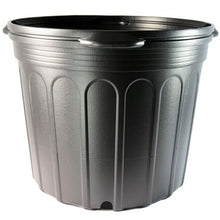 Load image into Gallery viewer, Black plastic nursery pot with vertical ridges and drainage holes
