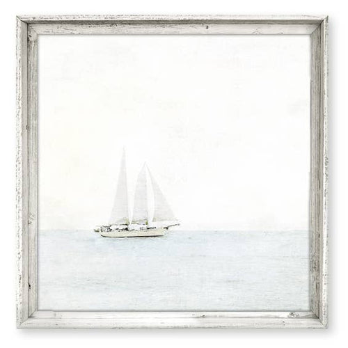 'Sailboat' - Square Framed Canvas Wall Art: White / 11.5X11.5