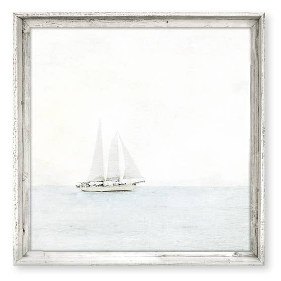 'Sailboat' - Square Framed Canvas Wall Art: White / 11.5X11.5
