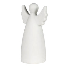 Load image into Gallery viewer, White ceramic angel figurine with wings and flowing robe, minimalist holiday décor