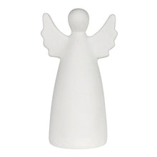 Load image into Gallery viewer, White ceramic angel figurine with wings and flowing robe, minimalist design