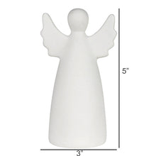 Load image into Gallery viewer, White ceramic angel figurine with wings, 5 inches tall and 3 inches wide