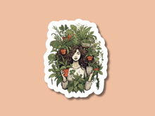 Load image into Gallery viewer, Decorative sticker featuring woman with flowing hair surrounded by potted plants and greenery