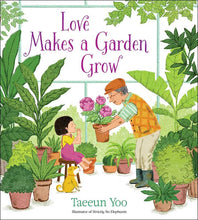 Load image into Gallery viewer, Children's book cover showing grandfather and child gardening together in greenhouse with plants