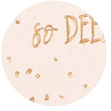 Load image into Gallery viewer, Circular pale pink memorial garden stone with gold lettering reading 'so DEEr' and scattered gold leaf accents
