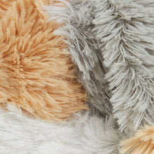 Load image into Gallery viewer, Close-up of soft calico cat plush toy showing orange, gray and white fur texture