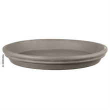 Load image into Gallery viewer, Gray ceramic plant saucer with raised rim on white background