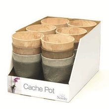 Load image into Gallery viewer, Display box of decorative stone-textured cache pots in earth tone colors
