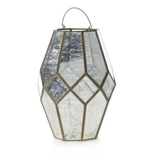 Load image into Gallery viewer, Geometric glass and brass lantern with mercury finish and handle