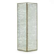 Load image into Gallery viewer, Tall rectangular glass lantern with brass frame and weathered mercury glass finish
