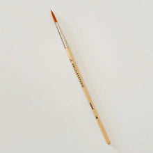 Load image into Gallery viewer, Single wooden handle watercolor paintbrush with pointed orange bristles and silver ferrule