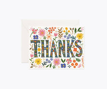 Load image into Gallery viewer, Colorful floral thank you greeting card with botanical pattern and envelope