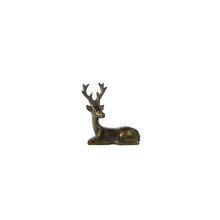 Load image into Gallery viewer, Brass-toned sitting stag deer figurine with antlers, Glenwood decorative sculpture