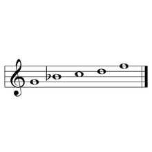 Load image into Gallery viewer, Musical staff with treble clef and five whole notes ascending from D to A