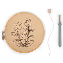 Load image into Gallery viewer, Tulips punch needle embroidery kit with wooden hoop, floral design, and crafting tool
