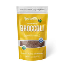 Load image into Gallery viewer, Sprouting Time organic broccoli sprouting seeds in yellow resealable package