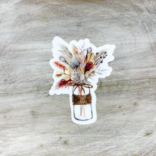 Load image into Gallery viewer, Decorative sticker featuring mason jar with rope wrap containing dried flowers and botanicals