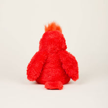 Load image into Gallery viewer, Red plush cardinal stuffed animal with fuzzy feathers and orange crest sitting upright