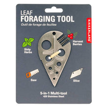 Load image into Gallery viewer, Kikkerland leaf-shaped stainless steel multi-tool for foraging with saw, slice, and herb stripping functions