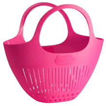 Load image into Gallery viewer, Pink plastic garden colander with dual handles and drainage holes for harvesting vegetables